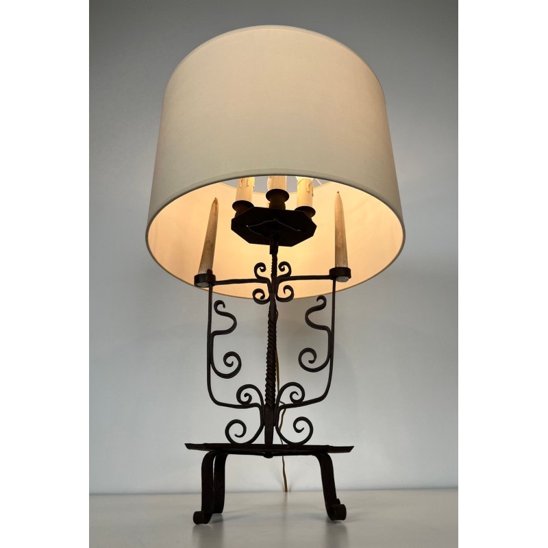 Six-Light Wrought Iron Candelabra, French Work, circa 1950