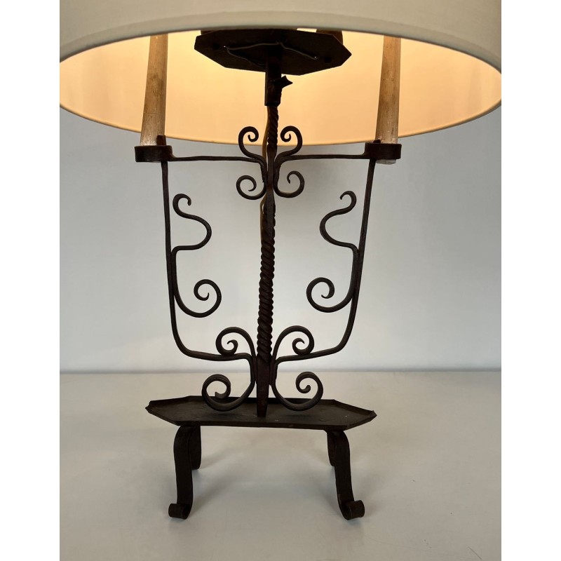 Six-Light Wrought Iron Candelabra, French Work, circa 1950