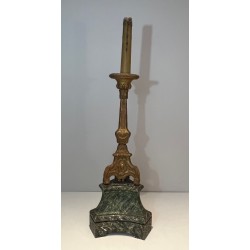Tall Gilded Carved Wood Candelabra on Patinated Base, French Work, circa 1900