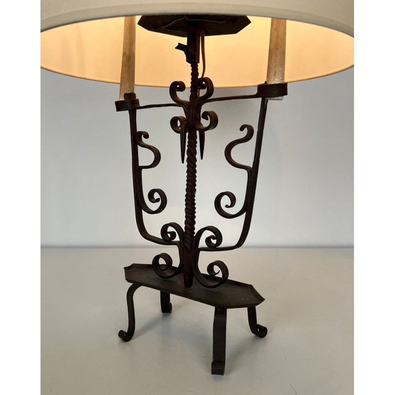 Six-Light Wrought Iron Candelabra, French Work, circa 1950