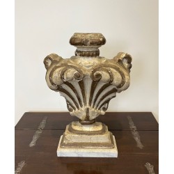 Decorative Carved Wood Element, Carrara Marble Base, Italian Baroque, 18th Century