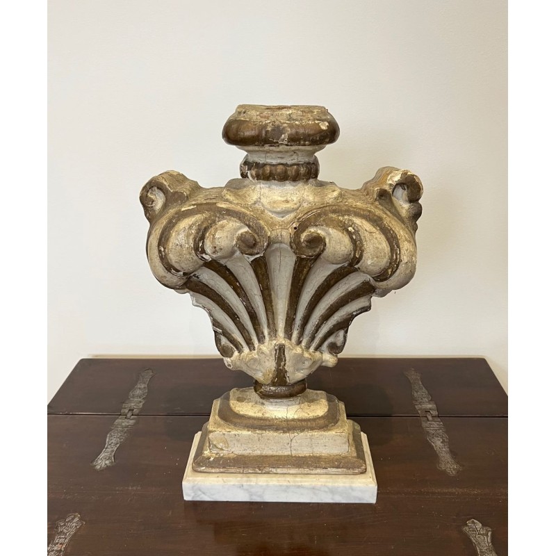 Elément Décoratif en Bois Sculpté, Marbre de Carrare, Baroque Italien, XVIIIe Siècle