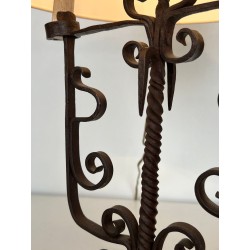 Six-Light Wrought Iron Candelabra, French Work, circa 1950