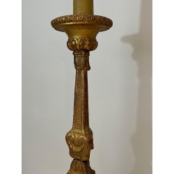 Grand Candélabre Bois Sculpté Doré sur Socle Patiné, Travail Français, vers 1900