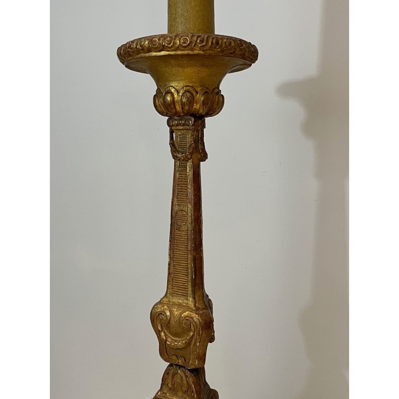Tall Gilded Carved Wood Candelabra on Patinated Base, French Work, circa 1900