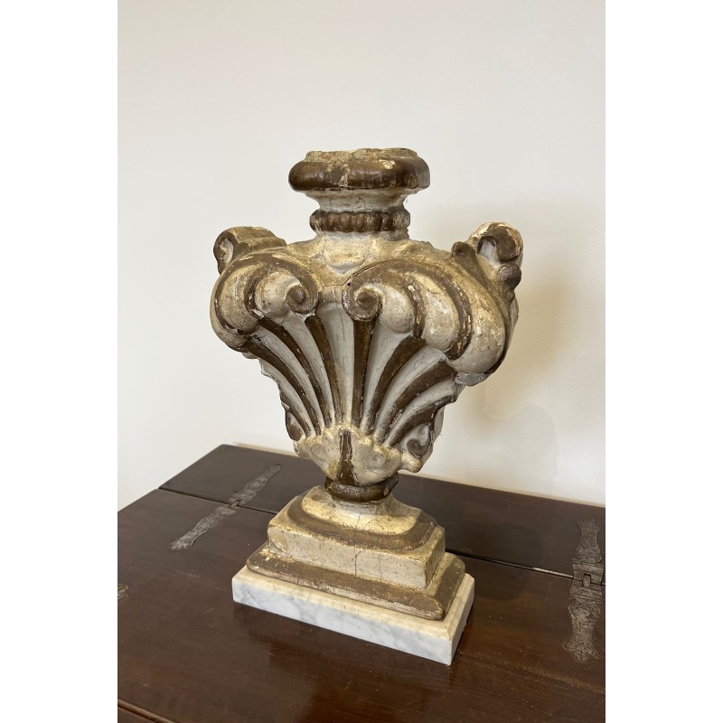 Elément Décoratif en Bois Sculpté, Marbre de Carrare, Baroque Italien, XVIIIe Siècle