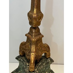 Grand Candélabre Bois Sculpté Doré sur Socle Patiné, Travail Français, vers 1900