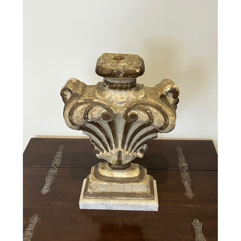 Elément Décoratif en Bois Sculpté, Marbre de Carrare, Baroque Italien, XVIIIe Siècle