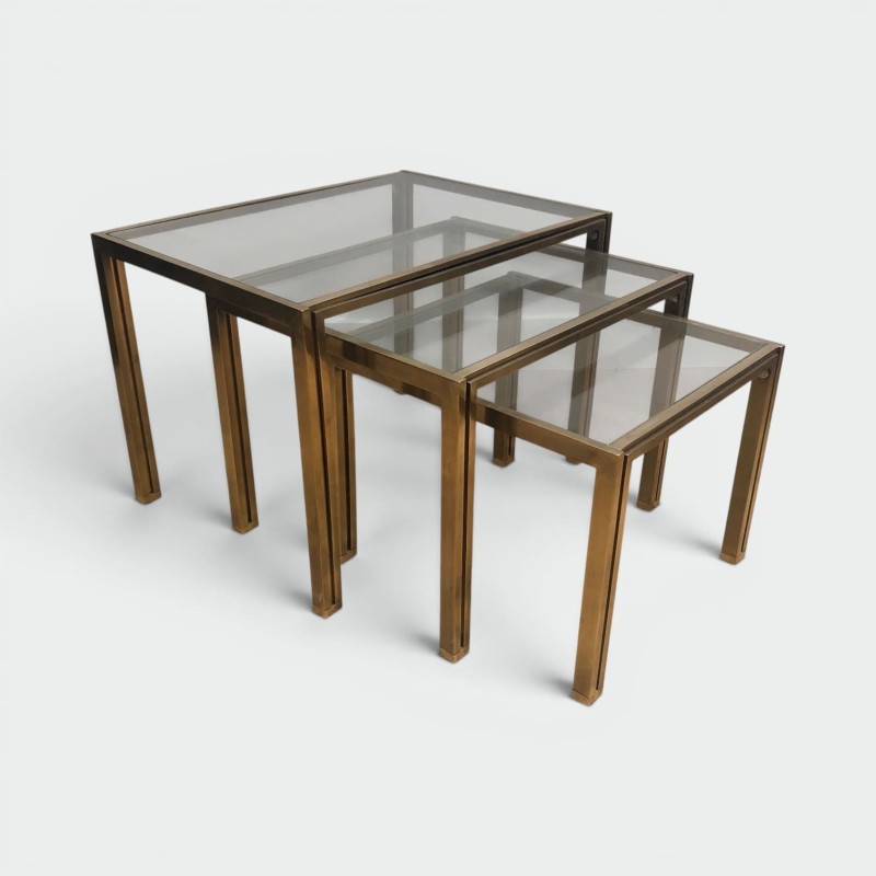 3 tables gigognes en laiton et verre | Maison Barrois