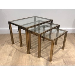3 Nesting Tables in Brass and Glass | Maison Barrois