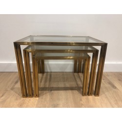 3 tables gigognes en laiton et verre | Maison Barrois
