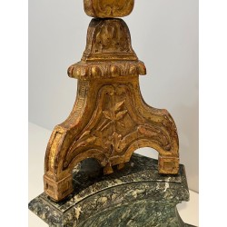 Tall Gilded Carved Wood Candelabra on Patinated Base, French Work, circa 1900