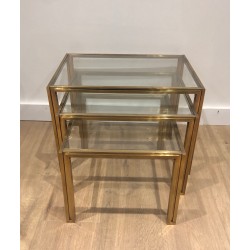 3 Nesting Tables in Brass and Glass | Maison Barrois