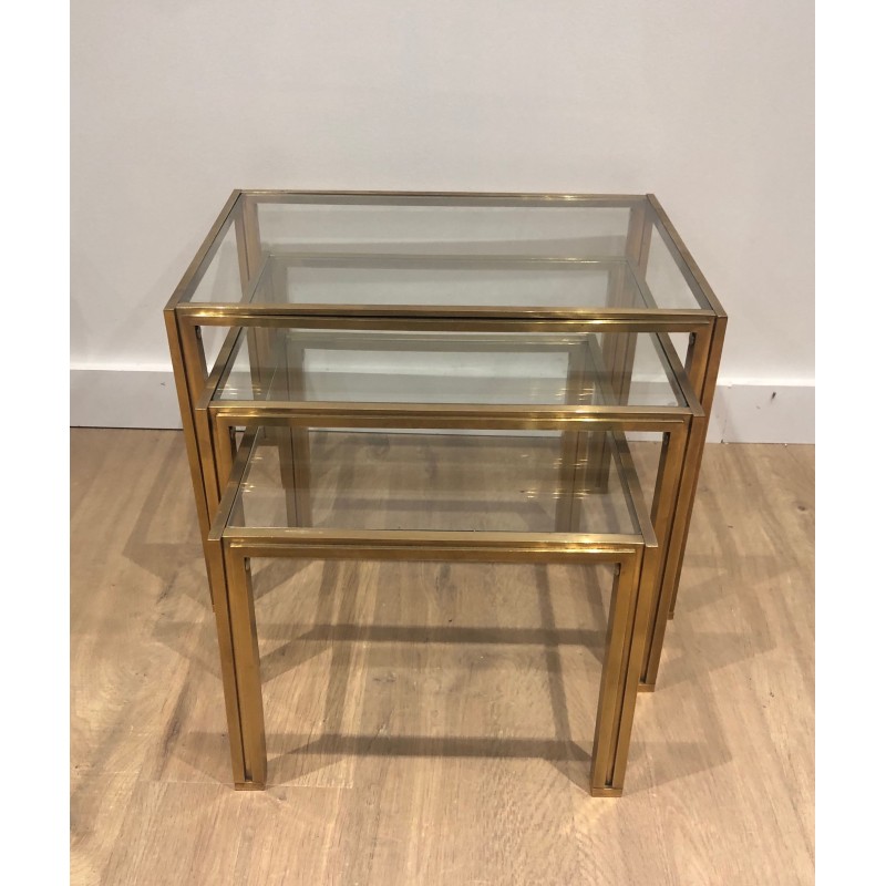 3 Nesting Tables in Brass and Glass | Maison Barrois