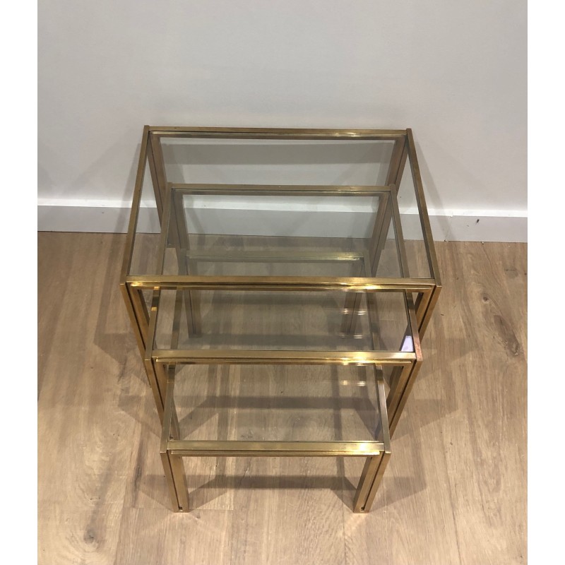 3 tables gigognes en laiton et verre | Maison Barrois