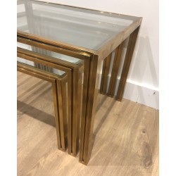 3 Nesting Tables in Brass and Glass | Maison Barrois