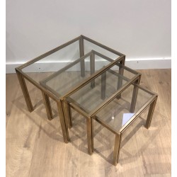 3 tables gigognes en laiton et verre | Maison Barrois