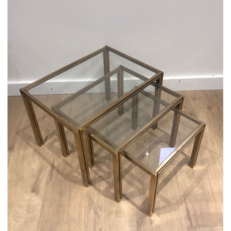 3 tables gigognes en laiton et verre | Maison Barrois