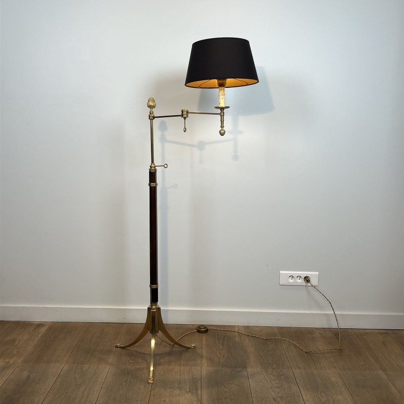Lampadaire Liseuse en Acajou et Laiton Doré | Maison Barrois