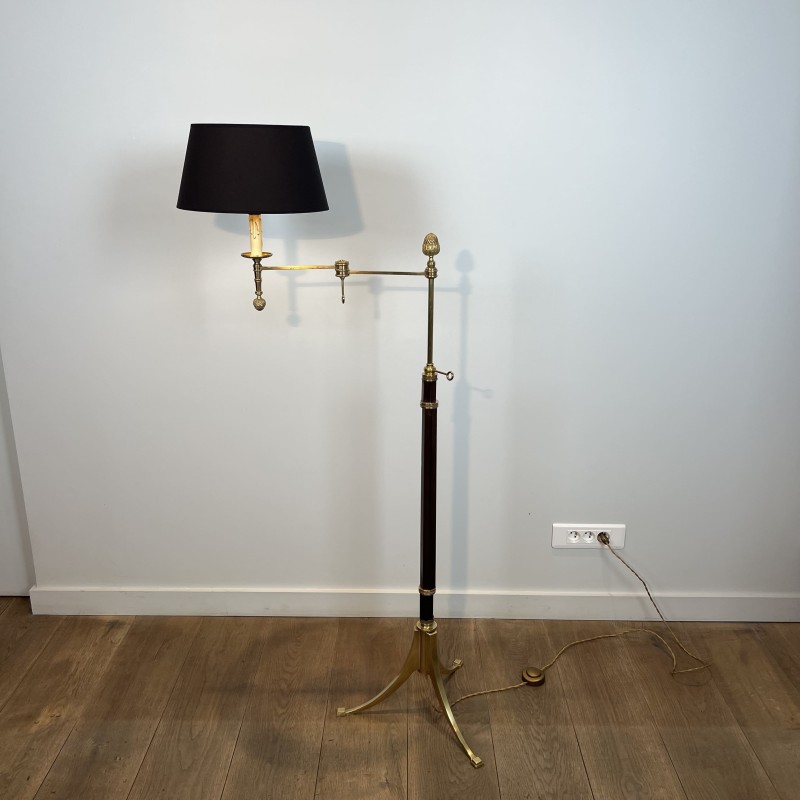 Lampadaire Liseuse en Acajou et Laiton Doré | Maison Barrois