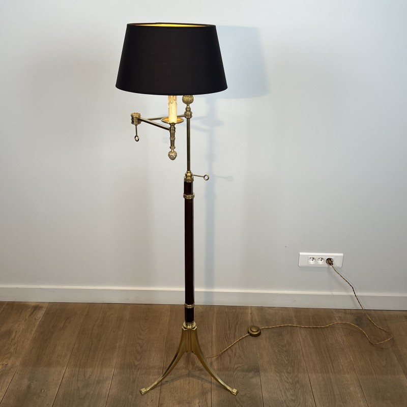 Lampadaire Liseuse en Acajou et Laiton Doré | Maison Barrois