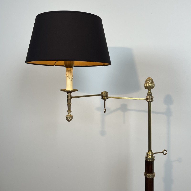 Lampadaire Liseuse en Acajou et Laiton Doré | Maison Barrois