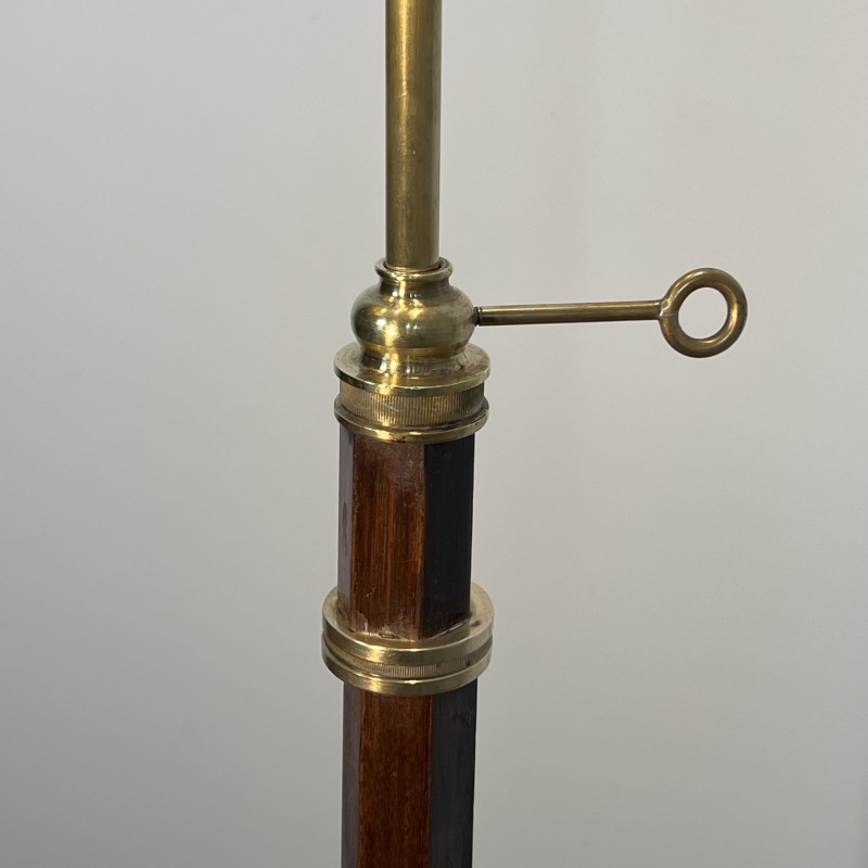 Lampadaire Liseuse en Acajou et Laiton Doré | Maison Barrois