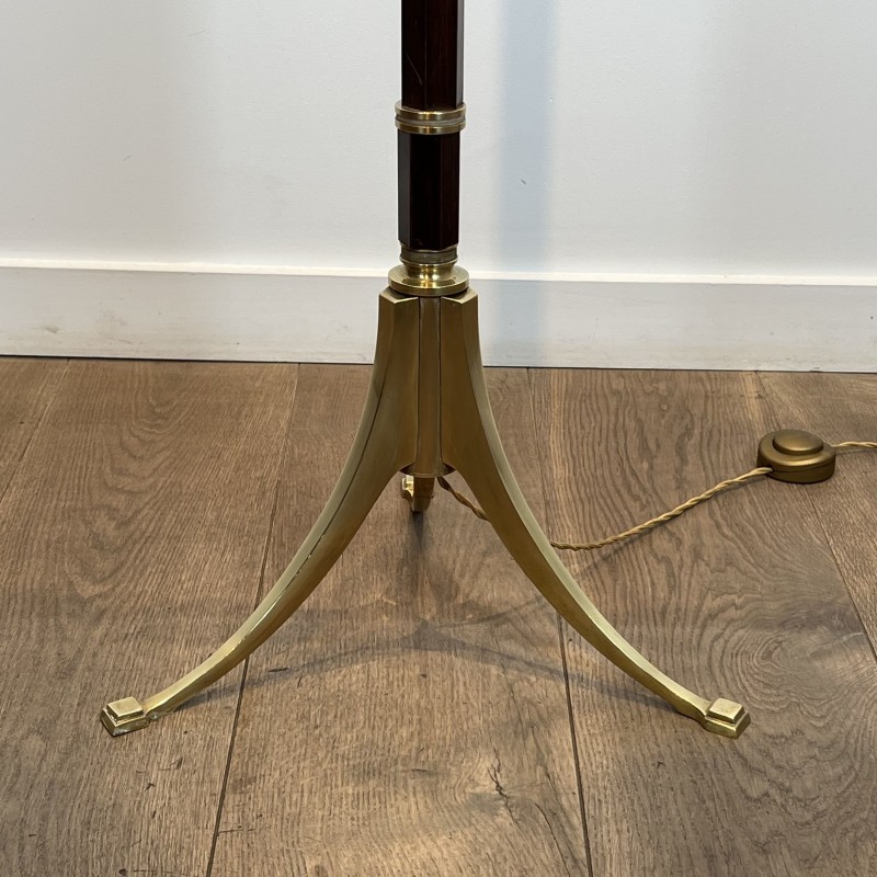 Lampadaire Liseuse en Acajou et Laiton Doré | Maison Barrois