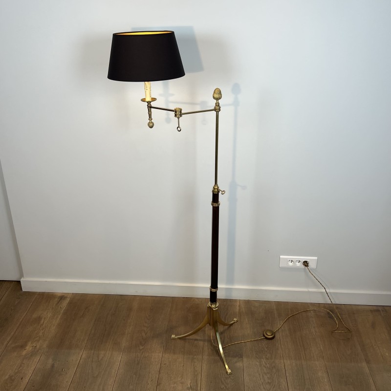 Lampadaire Liseuse en Acajou et Laiton Doré | Maison Barrois