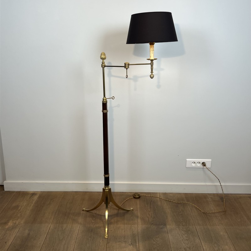 Lampadaire Liseuse en Acajou et Laiton Doré | Maison Barrois