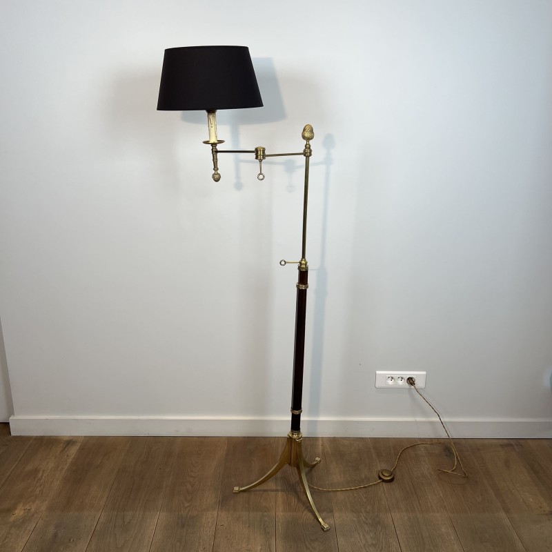 Lampadaire Liseuse en Acajou et Laiton Doré | Maison Barrois