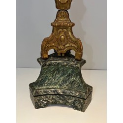 Grand Candélabre Bois Sculpté Doré sur Socle Patiné, Travail Français, vers 1900