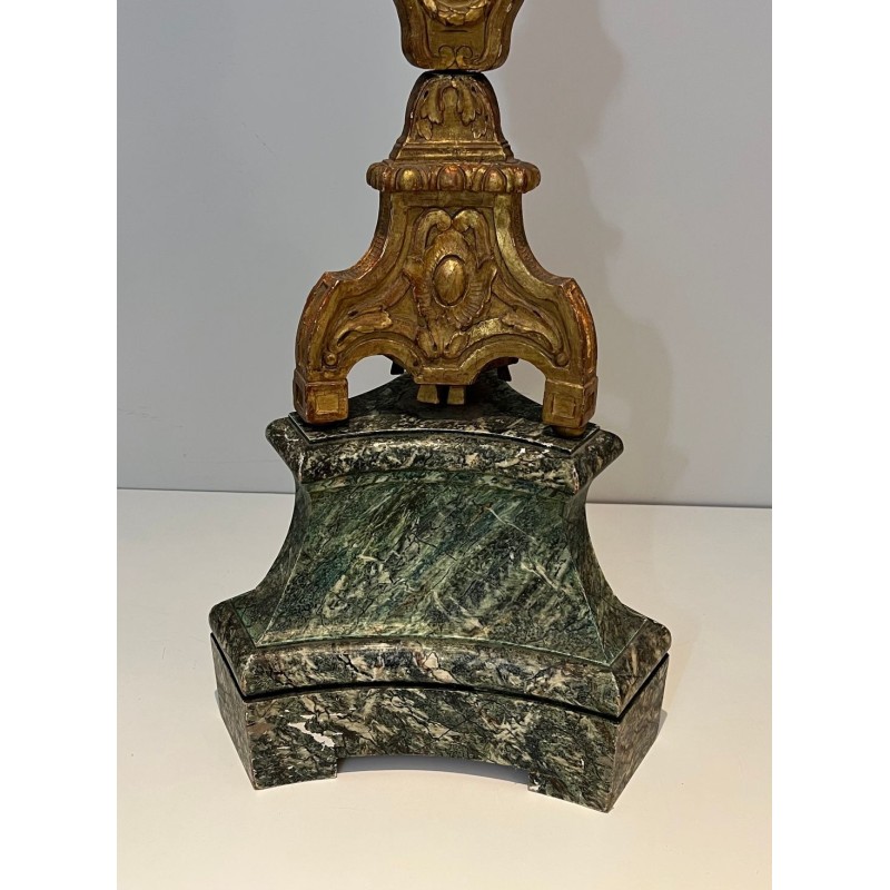 Grand Candélabre Bois Sculpté Doré sur Socle Patiné, Travail Français, vers 1900