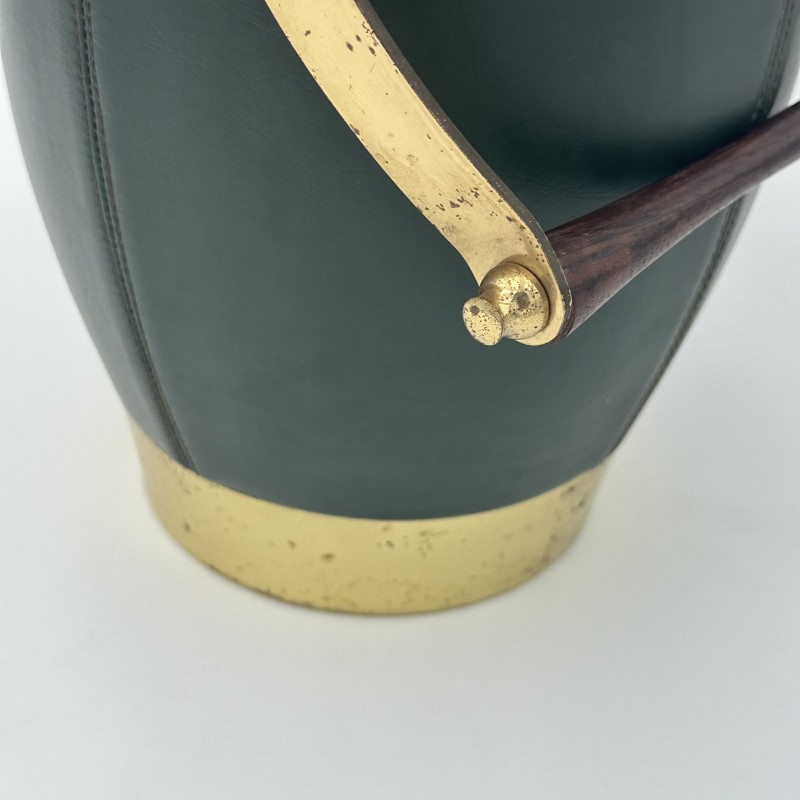 Seau à Glace Gainé de Cuir Vert et Laiton | Maison Barrois