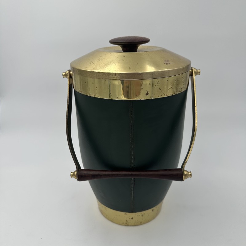 Seau à Glace Gainé de Cuir Vert et Laiton | Maison Barrois