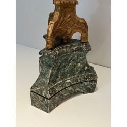 Grand Candélabre Bois Sculpté Doré sur Socle Patiné, Travail Français, vers 1900