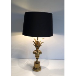 Palm Tree Brass Table Lamp, Neoclassical Style, Maison Charles, circa 1970
