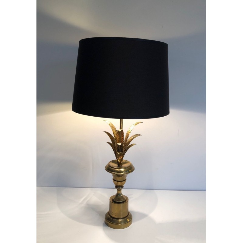 Palm Tree Brass Table Lamp, Neoclassical Style, Maison Charles, circa 1970
