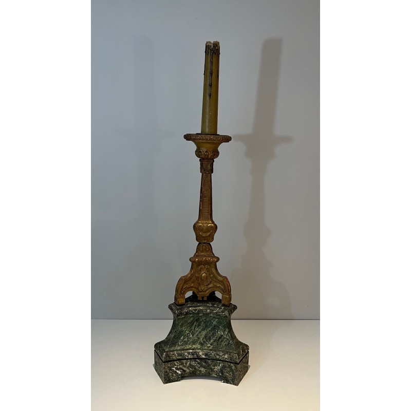 Tall Gilded Carved Wood Candelabra on Patinated Base, French Work, circa 1900
