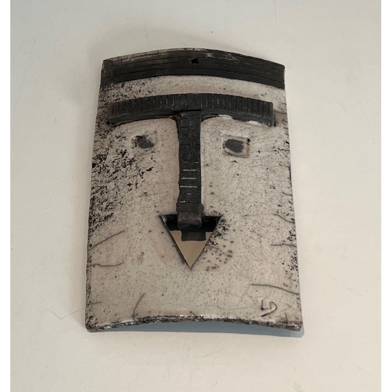 Wall Mask in Glazed Raku Ceramic in Black | Maison Barrois