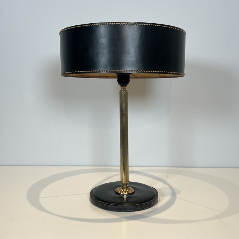 Lampe de Table en Cuir Noir Piqué Sellier | Maison Barrois