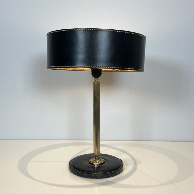 Lampe de Table en Cuir Noir Piqué Sellier | Maison Barrois