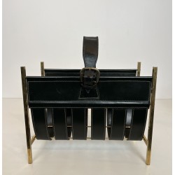 Porte-Revues en Cuir Noir, Jacques Adnet | Maison Barrois