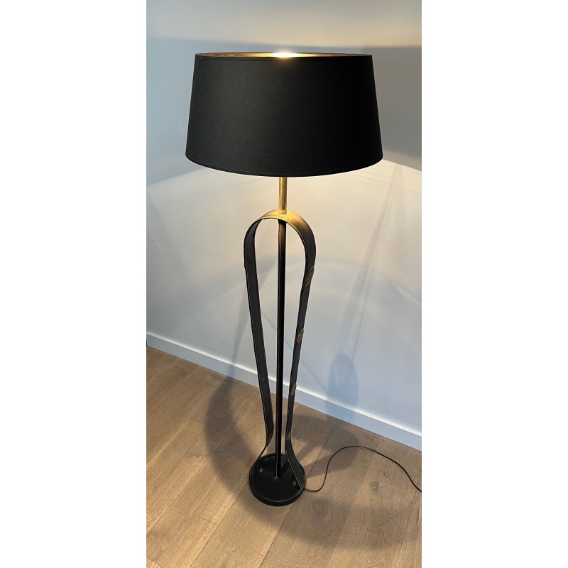 Lampadaire en Cuir Noir Piqué Sellier et | Maison Barrois
