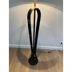 Lampadaire en Cuir Noir Piqué Sellier et | Maison Barrois