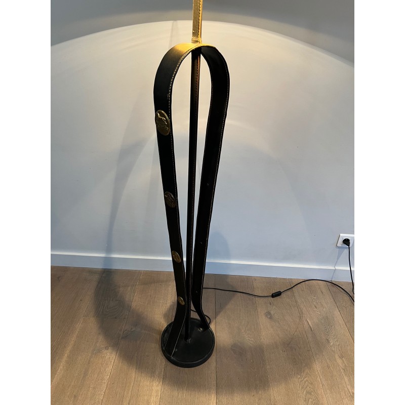 Lampadaire en Cuir Noir Piqué Sellier et | Maison Barrois