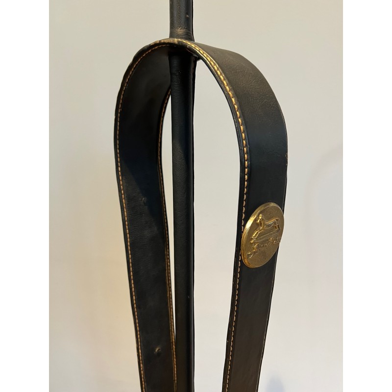 Lampadaire en Cuir Noir Piqué Sellier et | Maison Barrois