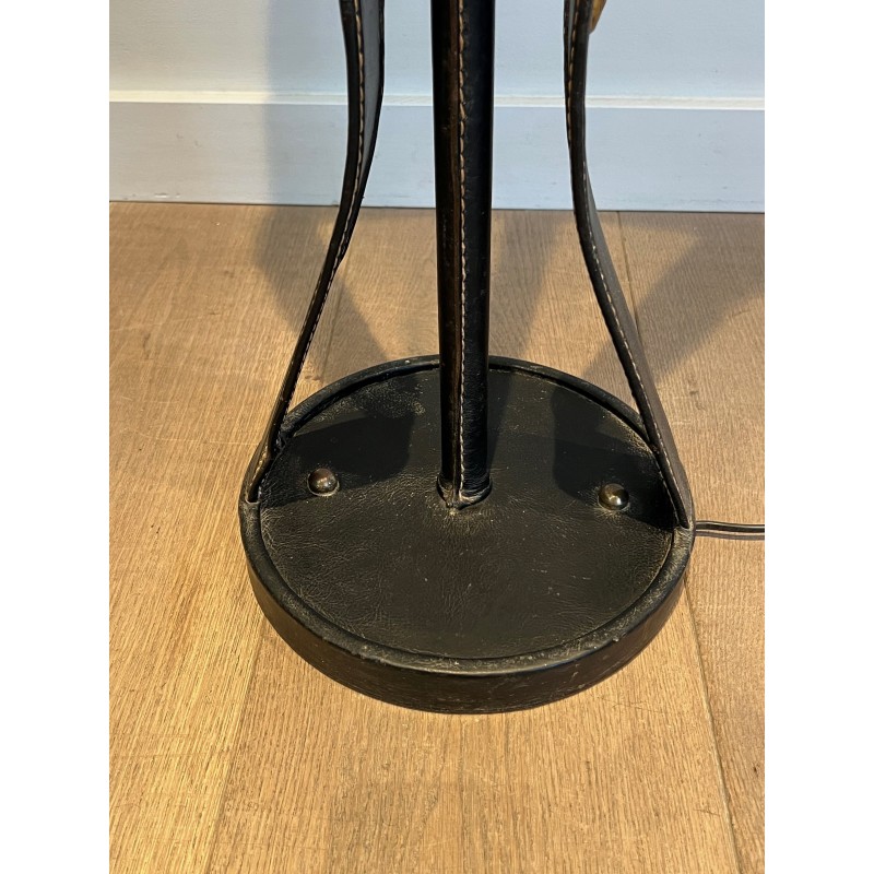 Lampadaire en Cuir Noir Piqué Sellier et | Maison Barrois