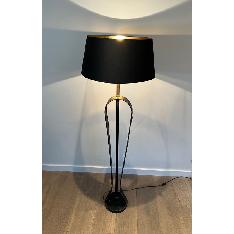 Lampadaire en Cuir Noir Piqué Sellier et | Maison Barrois