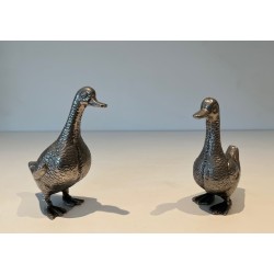 Canards Décoratifs en Métal Argenté | Maison Barrois
